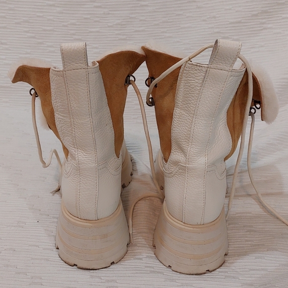 Beautiisoles Lace Up Platform Tan & Cream Fur Lined  Boots Size 9 - Picture 9 of 13